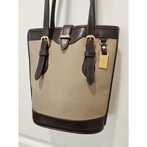 Marlo Handbag Purse Tan With Dark Brown Leather Straps Leather-like Bucket Bag